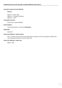 4 
Detalhamento para envio de operações no padrão CNAB-444 ( Chave da NF-e ) 
 
Descrição do Arquivo Formato CNAB-444 
Remess