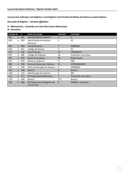5 
Lay-out do Arquivo-Remessa - Registro Header Label 
 
Lay-out para Cobrança com Registro e sem Registro com Emissão do Bol