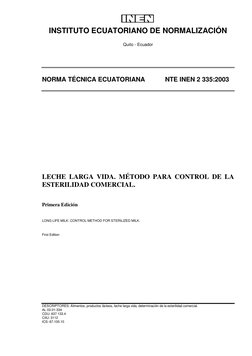 INSTITUTO ECUATORIANO DE NORMALIZACIÓN 
 
Quito - Ecuador 
 
 
 
 
 
NORMA TÉCNICA ECUATORIANA       NTE INEN 2 335:2003