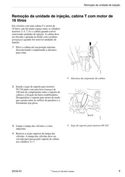 03:04-01
 Scania CV AB 2002, Sweden
7
Remoção da unidade de injeção, cabina T com motor de 
16 litros
Em veículos com uma ca