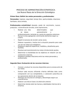PROCESO DE ADMINISTRACIÓN ESTRATEGICA.
Los Nueve Pasos de la Dirección Estratégica
Primer Paso: Definir las metas personales