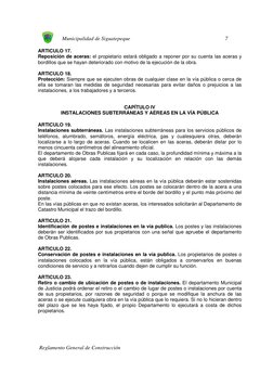 Municipalidad de Siguatepeque  
7
 
 
 
 Reglamento General de Construcción 
ARTICULO 17. 
Reposición de ac