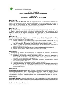 Municipalidad de Siguatepeque  
8
 
 
 
 Reglamento General de Construcción 
TITULO TERCERO 
DIRECTORES RES