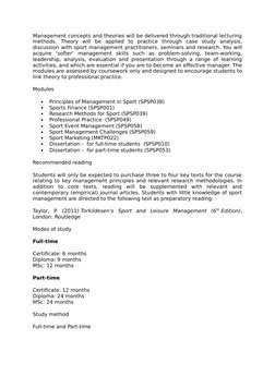 Management concepts and theories will be delivered through traditional lecturing
methods.  Theory  will  be  applied  to  pra