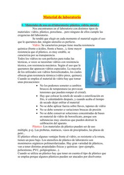 Material de laboratorio
1. Materiales de uso en el laboratorio: plástico, vidrio, metal...
Nos encontramos en el laboratorio
