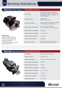 8
BHM B 330•Bomba de Bucha
Características Técnicas
Flange de Fixação:
SAE B 2 Furos / SAE B 4 Furos / SAE C 2 
Furos / SAE C