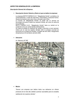 ASPECTOS GENERALES DE LA EMPRESA
Descripción General de la Empresa

Descripción (Incluir Historia y Rubro al que se dedica l