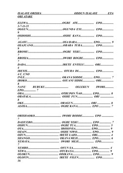 ISALAYE ORISHA                                      ODDUN ISALAYE            ETA
OBI ATARE
ELEWA.............................