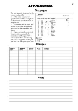 III
Notes
GROUP         PAGE          NOTES
PARTS
SERVICE
INFO
INFO
Changes
3
1
1
Text pages
The text  pages is structured as