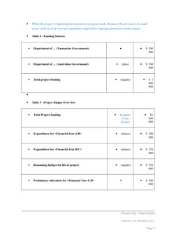 
Where the project is beginning the transition to program mode, Business Owners need to be made 
aware of the level of rec