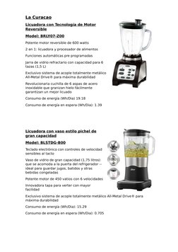 La Curacao
Licuadora con Tecnología de Motor
Reversible
Model: BRLY07-Z00
Potente motor reversible de 600 watts
2 en 1: licua