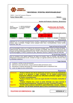 ”SEGURIDAD, NUESTRA RESPONSABILIDAD”
MSDS - Control de Sustancias Peligrosas
Fecha: Febrero 2009
        Número 
 
039
Nombre