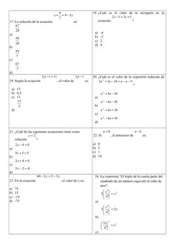 17. La solución de la ecuación 
x
x
3
9
7
4



es:
a)
28
67
b)
28
59
c)
7
59
d)
7
67
18. ¿Cuál  es  el  valor  de  la  inc