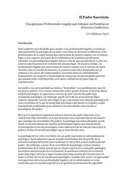 El Padre Narcisista 
 
Una guía para Profesionales Legales que trabajan con Familias en 
Divorcios Conflictivos 
 
C.A. Child