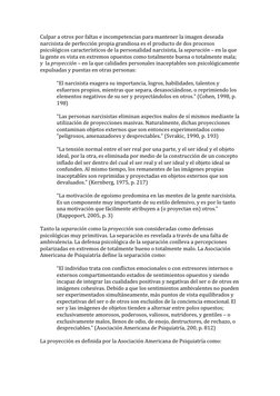 Culpar a otros por faltas e incompetencias para mantener la imagen deseada 
narcisista de perfección propia grandiosa es el p