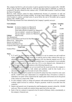 6 
 
The company had bid for a job in Location A and its quotation had been accepted at Rs. 2,88,000. 
Work is due to begin