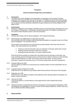 Internet and Email Usage Policy and Guidelines
<Company>
Internet and Email Usage Policy and Guidelines
1.
Introduction
1.1
T