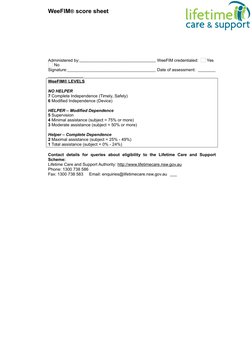 Weefim Assessment.pdf WeeFIM® Score Sheet for Children | PDF | Wheelchair | Clinical Medicine