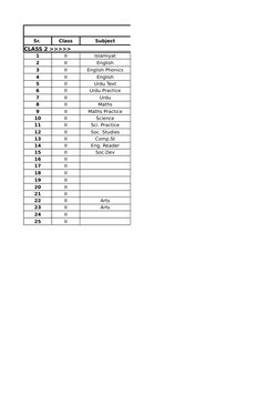 Book List - 2016-17
Sr. 
Class
Subject
CLASS 2 >>>>>                                                                     Nati