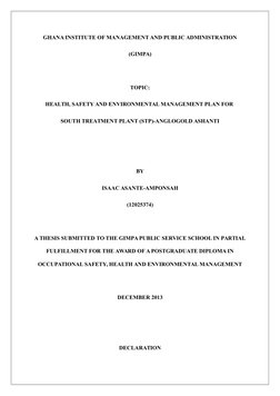 GHANA INSTITUTE OF MANAGEMENT AND PUBLIC ADMINISTRATION
(GIMPA)
TOPIC:
HEALTH, SAFETY AND ENVIRONMENTAL MANAGEMENT PLAN FOR