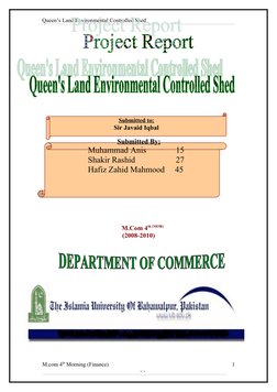 Queen’s Land Environmental Controlled Shed
 
M.Com 4th (MOR)
(2008-2010)
M.com 4th Morning (Finance)
- -
1
Submitted to;
Sir