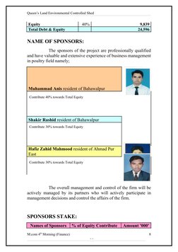 Queen’s Land Environmental Controlled Shed
 
Equity
40%
9,839
Total Debt & Equity
 
24,596
NAME OF SPONSORS:
The sponsors of