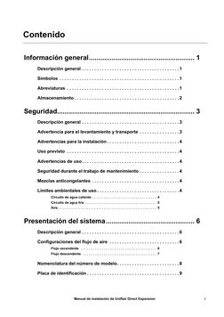 Contenido
Manual de instalación de Uniflair Direct Expansion
i
Información general...........................................