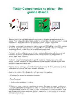TestarComponentesnaplaca–Umgrandedesafio
 
Quanto mais mexemos na placa eletrônica, menores são as chances de sucesso de 
rep
