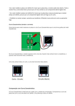 –Se o valor medido na placa com defeito for maior que na placa boa, o resistor pode estar aberto. Teste o 
resistor fora, se