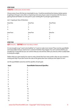 www.ICanThereforeIWill.com - Copyright© 2012 Carolyn Hansen.
4
STEP FOUR 
	
	
	
	
	
	
	
	
	
	
	
	
	
CREATE A CORE GOAL IN EAC