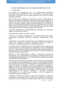 PLAN DE CONTINGENCIA DE LA FACULTAD DE INGENIERÍA DEL CAMPUS
CAPANIQUE DE LA UNIVERSIDAD PRIVADA DE TACNA
PLAN DE CONTINGENCI