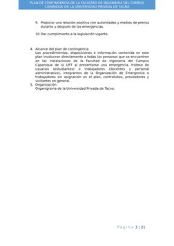 PLAN DE CONTINGENCIA DE LA FACULTAD DE INGENIERÍA DEL CAMPUS
CAPANIQUE DE LA UNIVERSIDAD PRIVADA DE TACNA
9. Propiciar una re