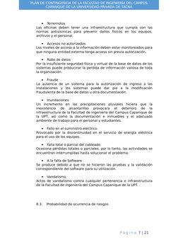 PLAN DE CONTINGENCIA DE LA FACULTAD DE INGENIERÍA DEL CAMPUS
CAPANIQUE DE LA UNIVERSIDAD PRIVADA DE TACNA

Terremotos
Las  o