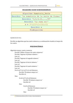 ALGORITMOS – EJERCICIOS PROPUESTOS 
2016 
 
2 PROGRAMACIÓN PARA INGENIEROS 
 
DIAGRAMA NASSI SCHENEIDERMAN 
 
 
EJERCICIO 02: