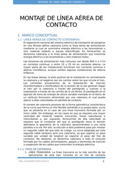 MONTAJE DE LÍNEA AÉREA DE CONTACTO
MONTAJE DE LÍNEA AÉREA DE
CONTACTO
1 MARCO CONCEPTUAL
1.1 LINEA AEREA DE CONTACTO (CATENAR