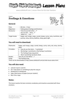 www.eslkidstuff.com | Lesson Plans for ESL Kids Teachers 
 
 
ESL KidStuff Lesson Plan: 
Feelings & Emotions 
Page 1 of 6