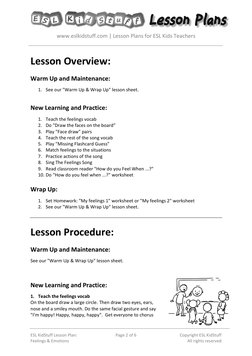 www.eslkidstuff.com | Lesson Plans for ESL Kids Teachers 
 
 
ESL KidStuff Lesson Plan: 
Feelings & Emotions 
Page 2 of 6