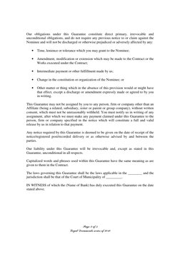 Page 2 of 3 
Legal Documents series of 2010 
Our obligations under this Guarantee constitute direct primary, irrevocable and