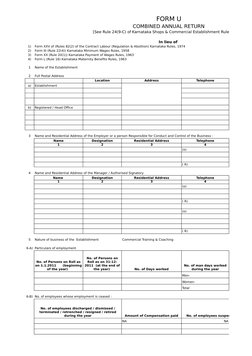 Karnataka Form U: Annual Return Guide | PDF | Employment | Welfare