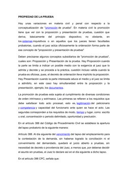 PROPIEDAD DE LA PRUEBA
Hay  unas  variaciones  en  materia  civil  y  penal  con  respecto  a  la
conceptualización de "promo