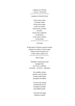 y regresa a su manzana. 
—Ja ja já —ríen los tres. 
************************************** 
Inquietos a la Hora de Comer 
El