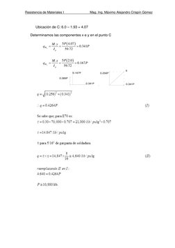 Resistencia de Materiales I
Mag. Ing. Máximo Alejandro Crispín Gómez
Ubicación de C: 6.0 – 1.93 = 4.07
Determinamos las compo