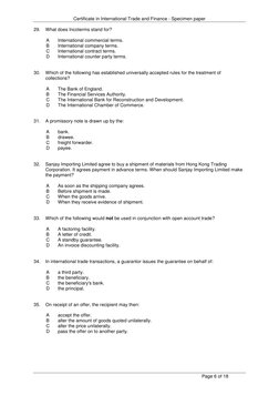 CITF Exam Specimen Paper Overview | PDF | Letter Of Credit | Invoice
