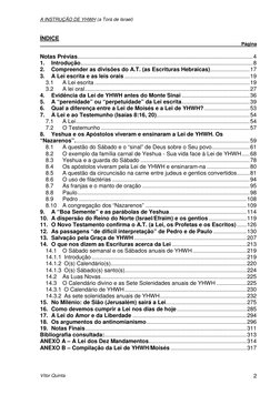 A INSTRUÇÃO DE YHWH (a Torá de Israel) 
 
Vítor Quinta 
2 
 
ÍNDICE 
 
 
Página 
 
Notas Prévias.............................