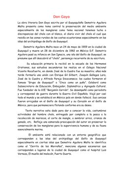 Don Goyo 
La obra literaria Don Goyo escrita por el Guayaquileño Demetrio Aguilera
Malta  presenta  como  tema  central  la