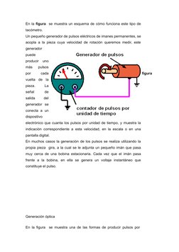 En la figura  se muestra un esquema de cómo funciona este tipo de
tacómetro.
Un pequeño generador de pulsos eléctricos de ima