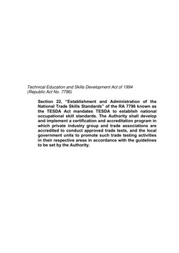 Technical Education and Skills Development Act of 1994 
(Republic Act No. 7796) 
 
Section 22