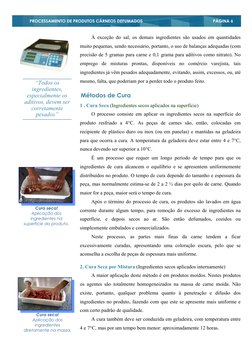 PÁGINA 6
PROCESSAMENTO DE PRODUTOS CÁRNEOS DEFUMADOS
1 . Cura Seca (Ingredientes secos aplicados na superfície) 
O proces