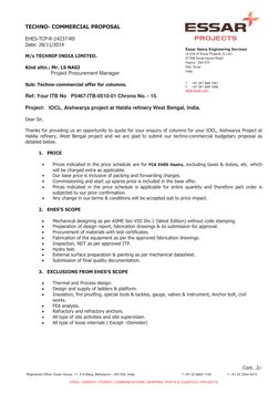 Essar Heavy Engineering Services 
(A Unit of Essar Projects (I) Ltd.) 
27 KM Surat-Hazira Road 
Hazira - 394 270 
Dist. S