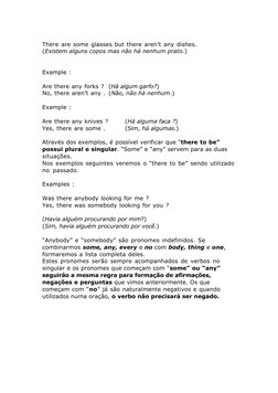 There are some glasses but there aren’t any dishes.
(Existem alguns copos mas não há nenhum prato.)
Example :
Are there any f